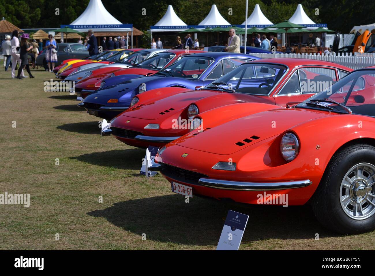 Line up of Ferrari Dino's at Salon Prive, Blenheim Palace August 2018 Stock Photo