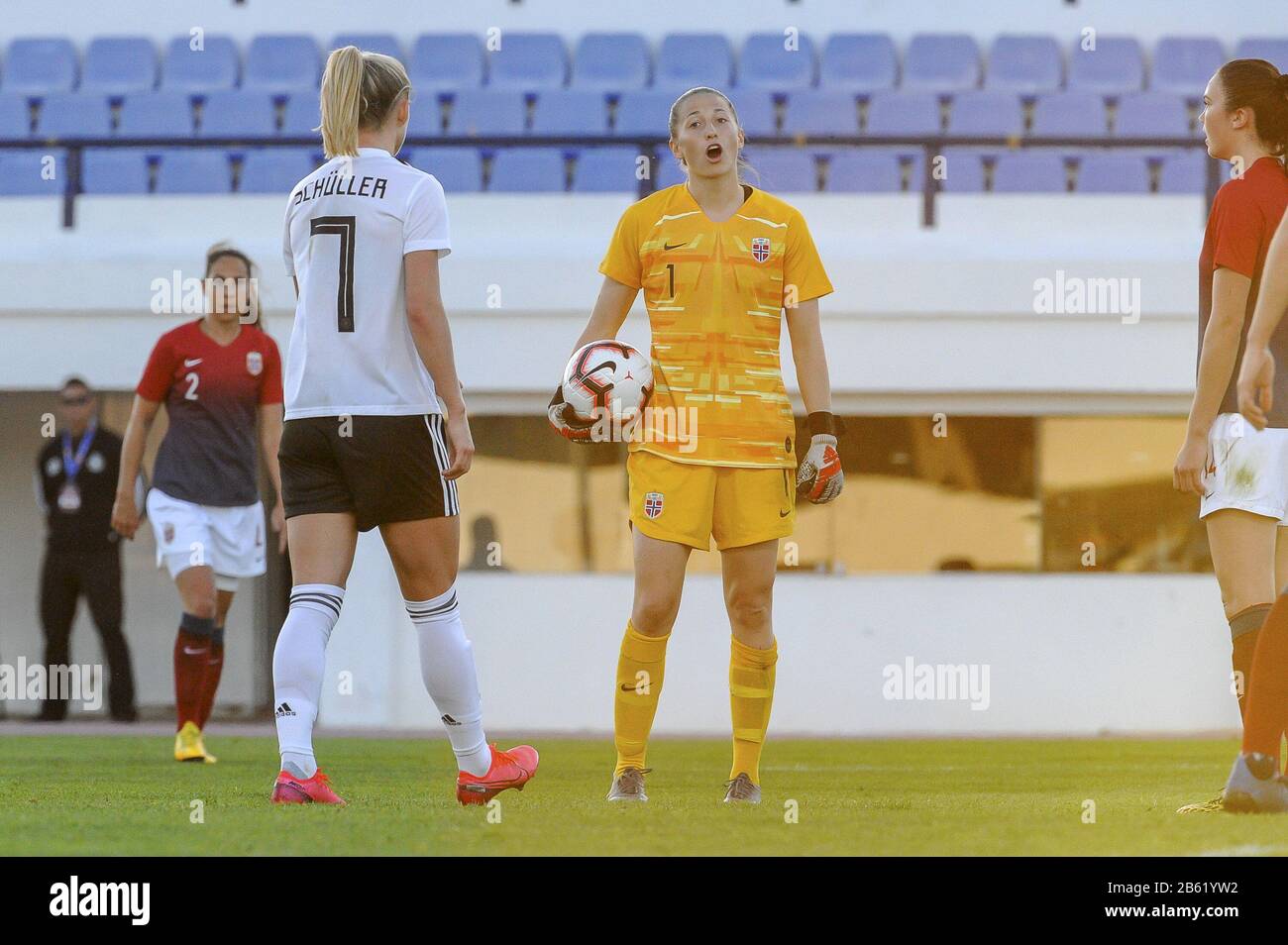 Lagos, Portugal. 07th Mar, 2020. LAGOS, PORTUGAL: MAR 7TH Norwegian goalkeeper Cecilie Haustaker Fiskerstrand (1) pictured during the female football game between the national teams of Germany and Norway on the second matchday of the Algarve Cup 2020, a prestigious friendly womensoccer tournament in Portugal STIJN AUDOOREN/SPP-Sportpix Credit: SPP Sport Press Photo. /Alamy Live News Stock Photo