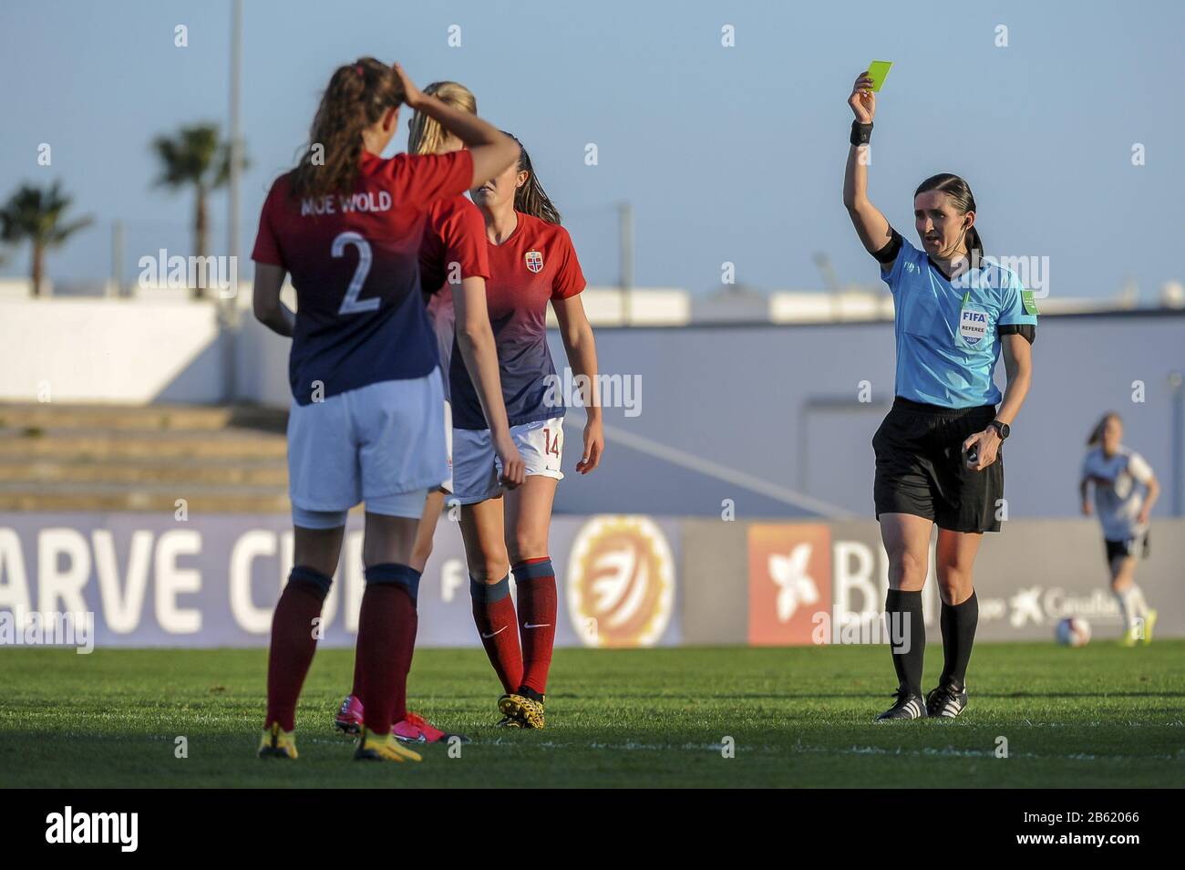 Lagos, Portugal. 07th Mar, 2020. LAGOS, PORTUGAL: MAR 7TH yellow card  pictured during the female football game between the national teams of  Germany and Norway on the second matchday of the Algarve