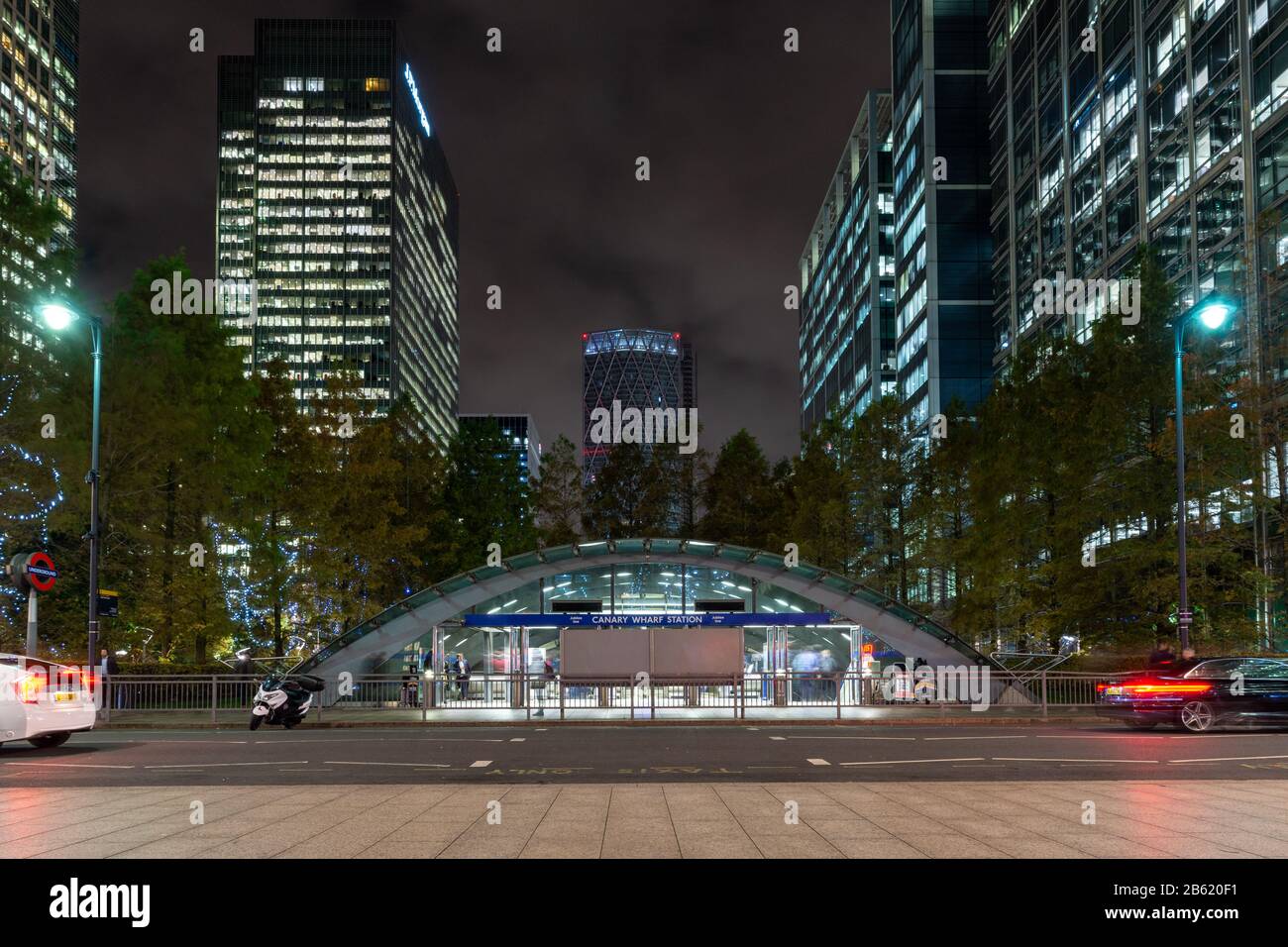 London, England, UK - November 11, 2019 Commuters use Canary Wharf tube station at rush hour in the Docklands business district of London. Stock Photo