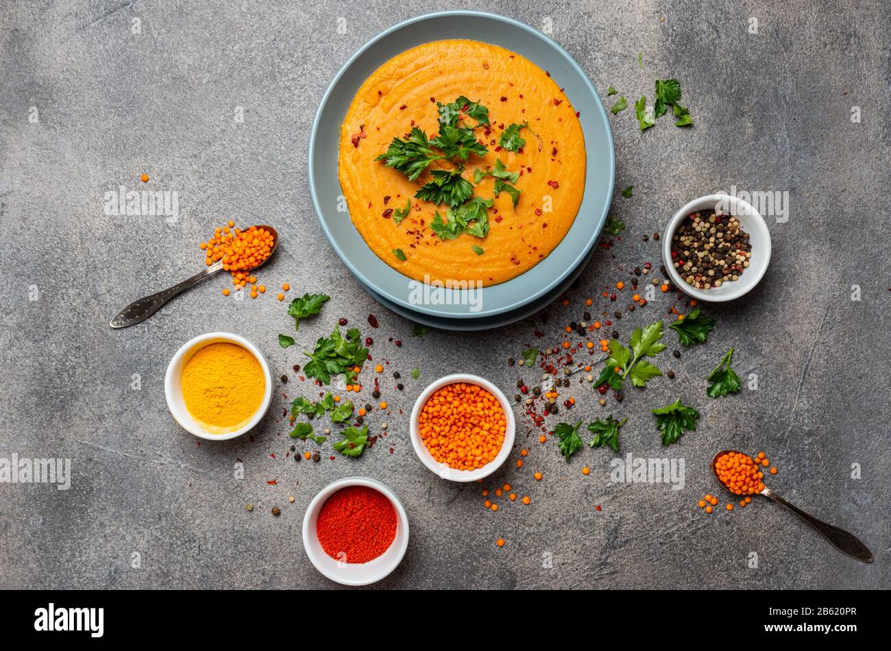 Traditional Indian soup lentils. Indian Dhal spicy curry in bowl