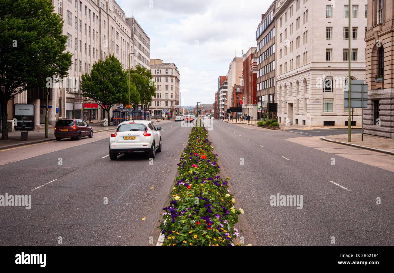Birmingham, England, UK June 23, 2012 Traffic flows past office buildings on Great Charles
