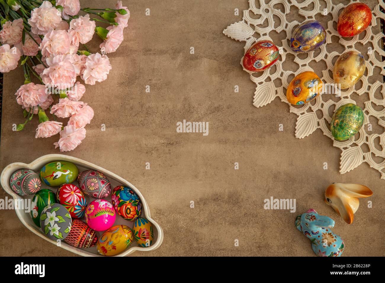 Easter eggs decoration background Stock Photo