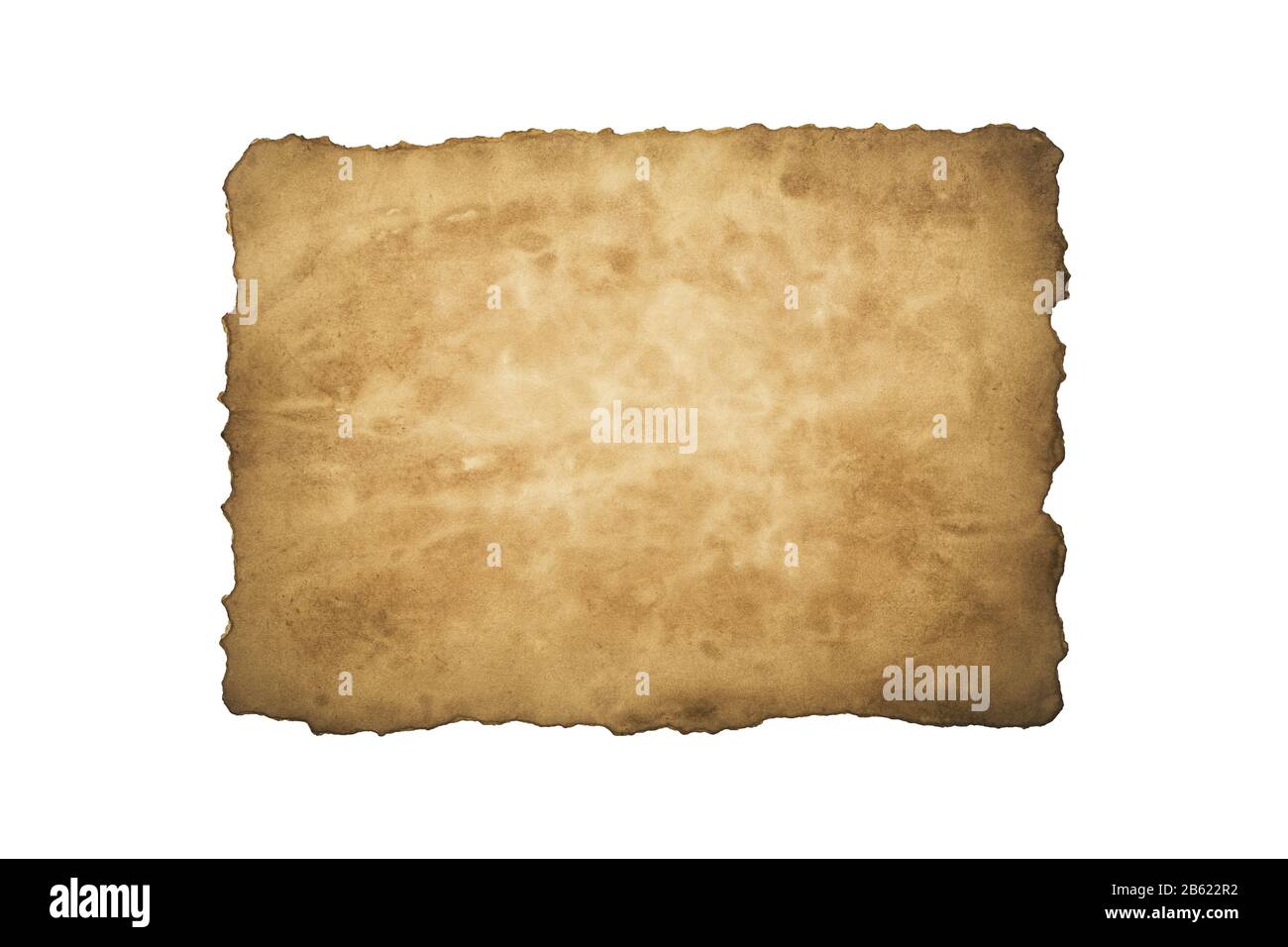 Old crushed vintage retro paper sheet   isolated on white background. Old photo texture with stains and scratches. Antique textured art concept. Stock Photo