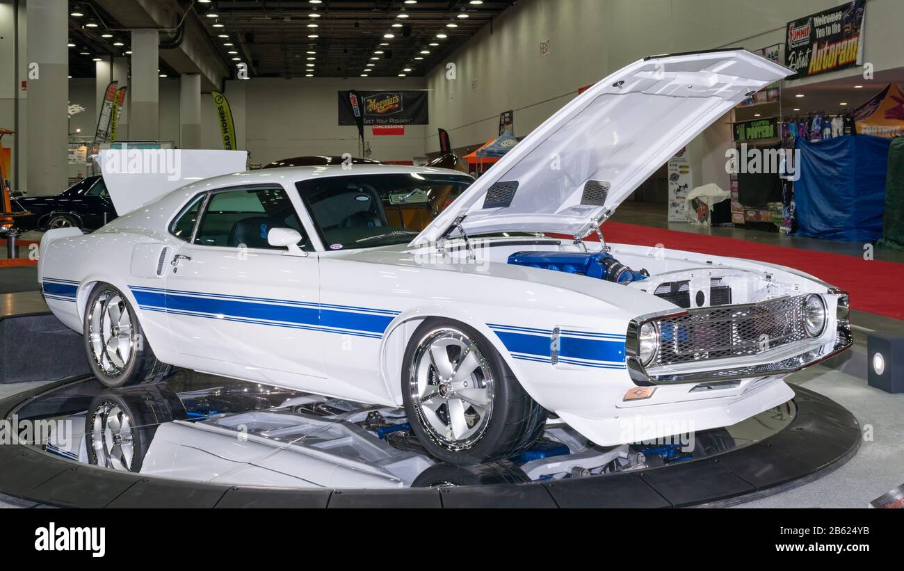 DETROIT, MI/USA - February 28, 2020: A 1970 Shelby GT 500 Ford Mustang restoration, on display at the Detroit Autorama. Stock Photo