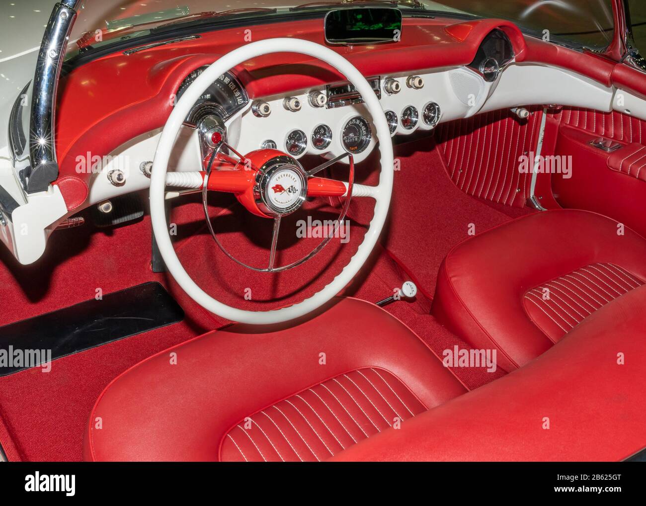 DETROIT, MI/USA - February 29, 2020: Close-up of a 1953 Chevrolet Corvette interior at the Detroit Autorama. Stock Photo
