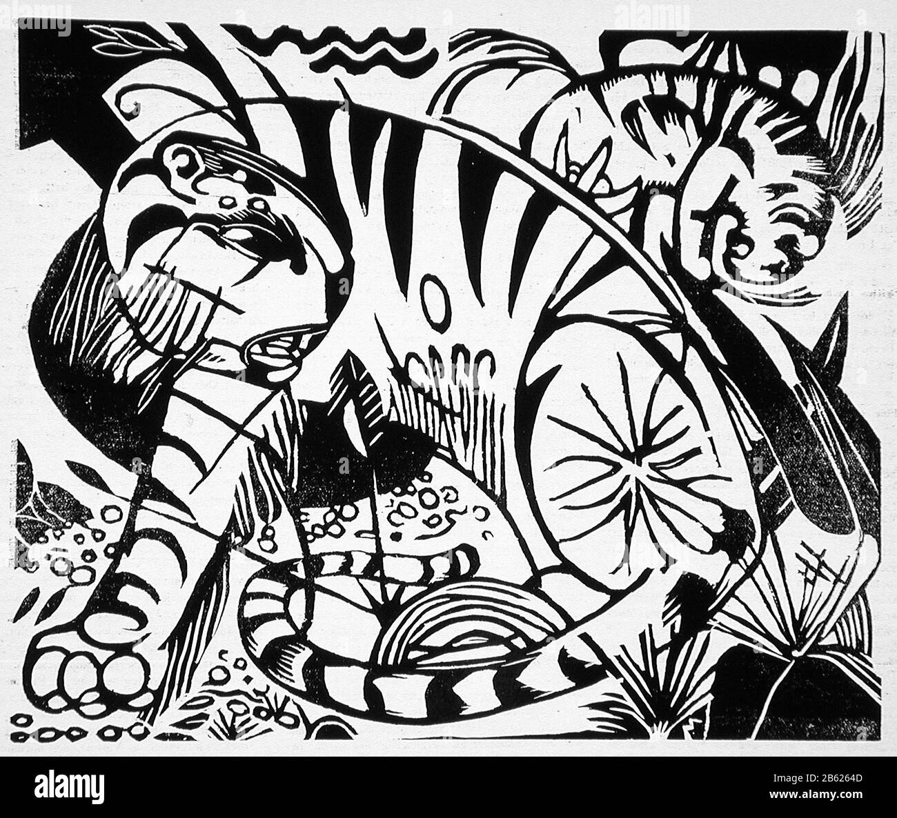 Tiger, woodcut print by Franz Marc, 1912 Stock Photo