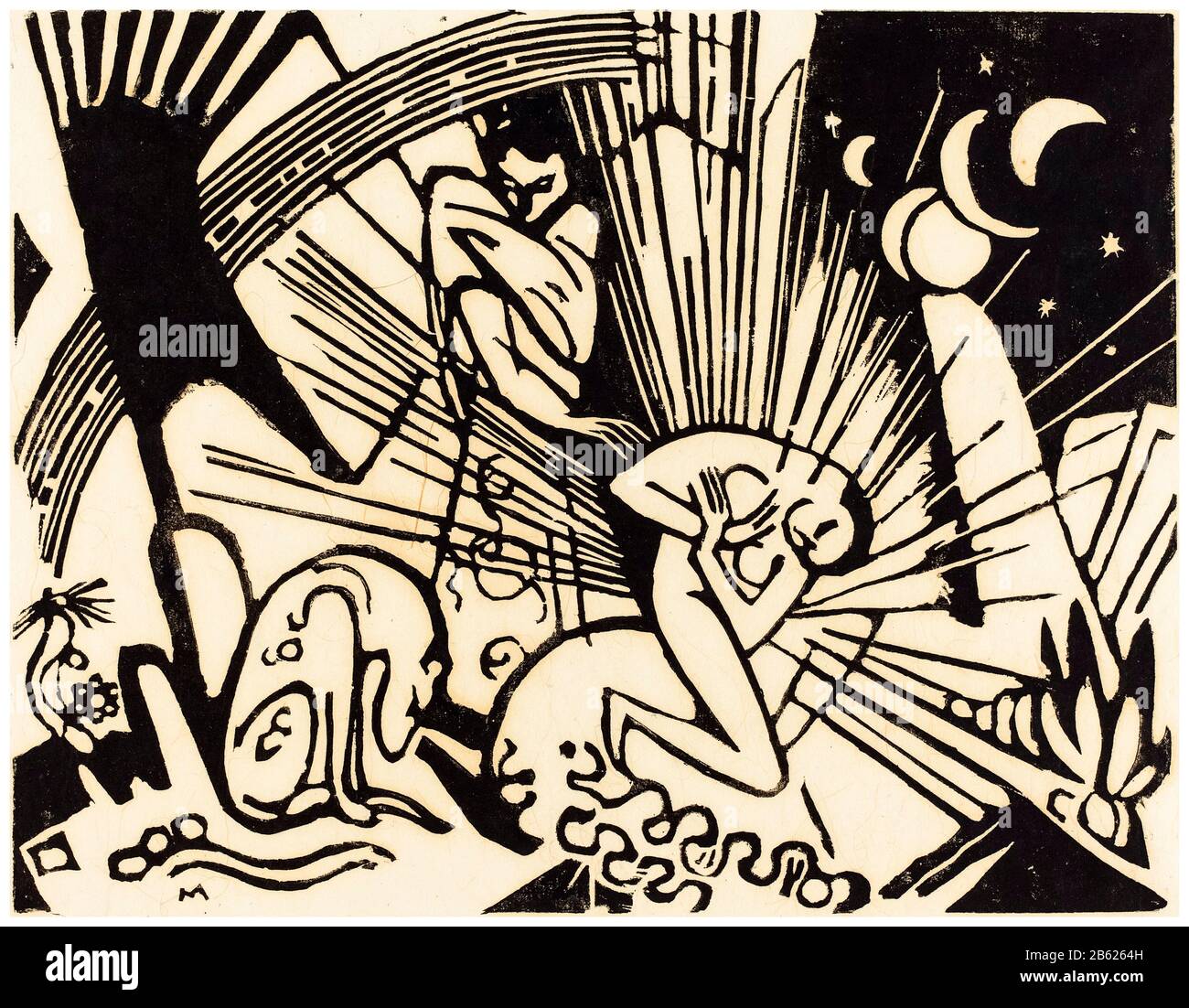 Reconciliation (Versoehnung) woodcut print by Franz Marc, 1912 Stock Photo