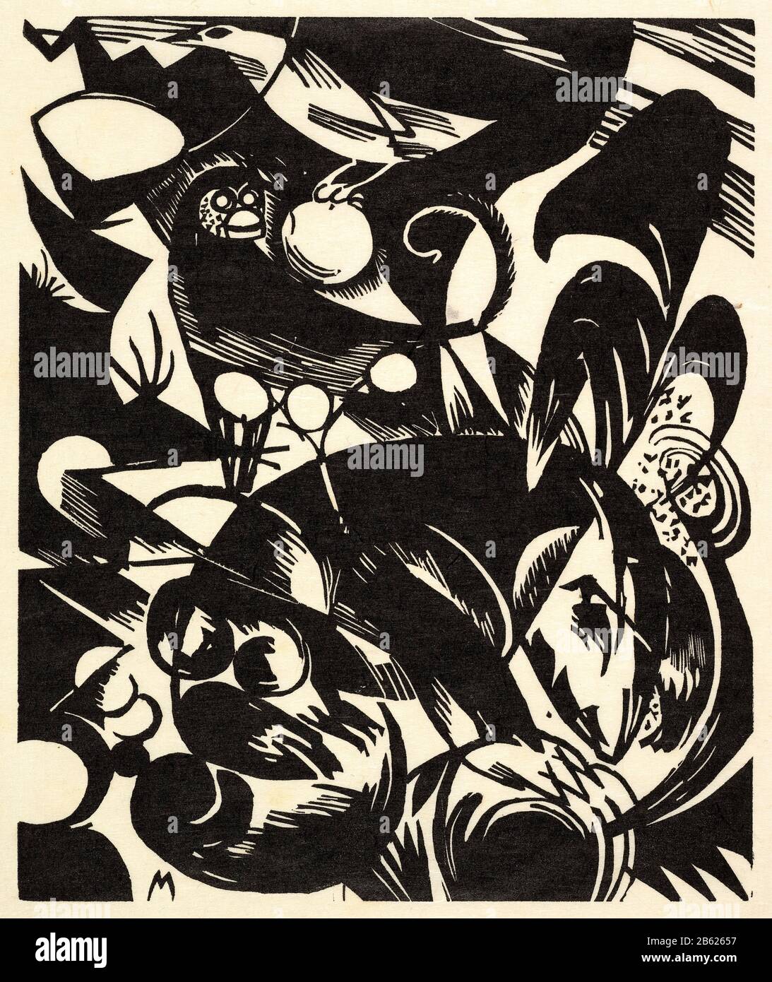 Creation I from the portfolio New European Graphics, Portfolio III: German Artists, woodcut print by Franz Marc, 1914 Stock Photo