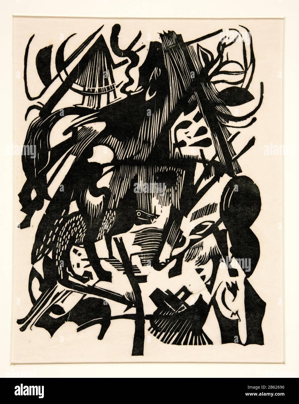 Birth of the Wolves, woodcut print by Franz Marc, 1913 Stock Photo