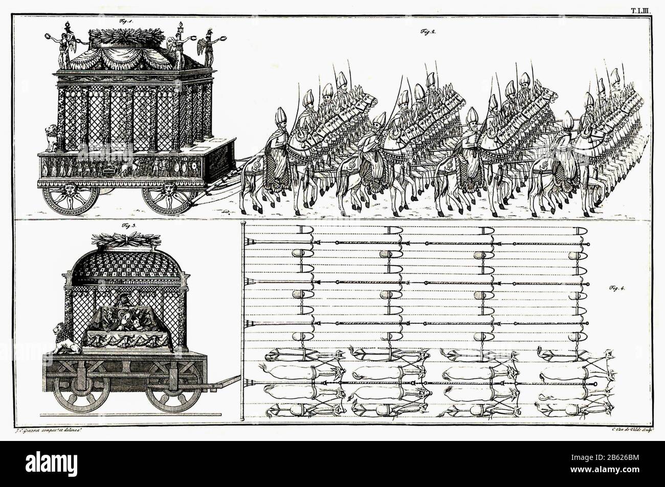 Funeral wagon of Alexander the Great, illustration by Johann Christian Ginzrot, 1817 Stock Photo