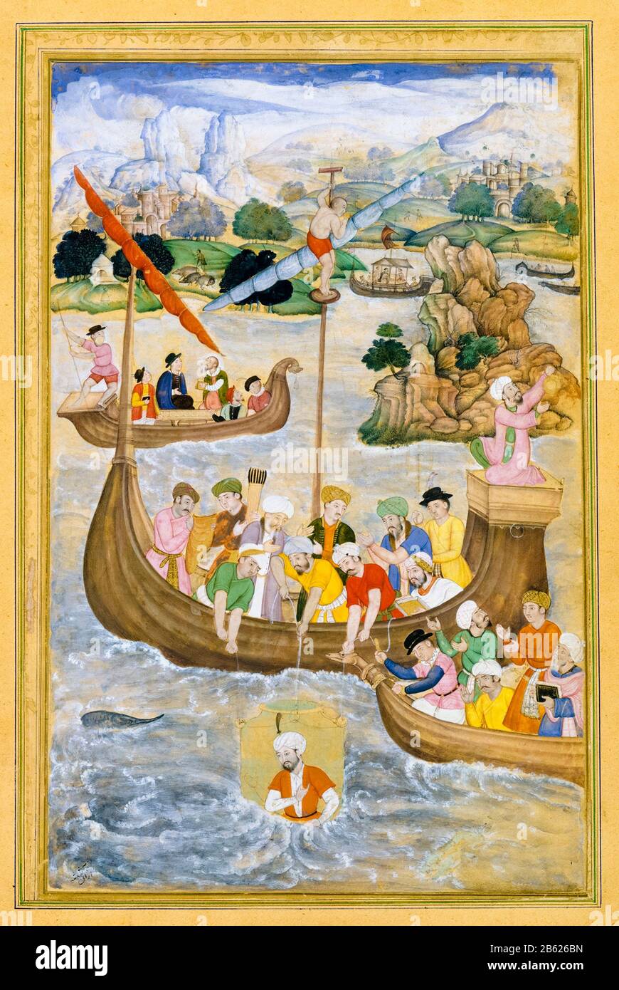 Alexander the Great is Lowered into the Sea, illustration by Mukunda, inspired by, Amir Khusrau Dihlavi, 1597-1598 Stock Photo