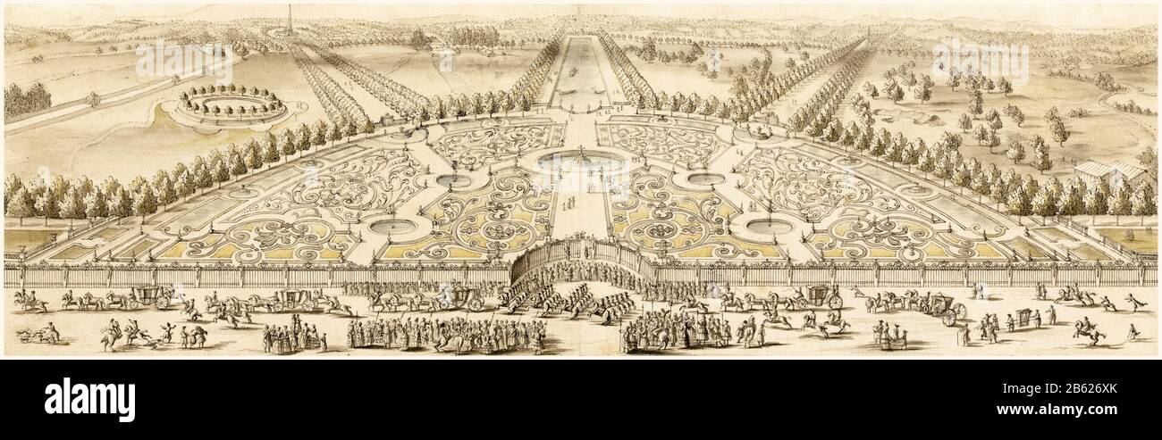 Design for the Ornamental Gardens and the Long Water at Hampton Court Palace, drawing after Daniel Marot the Elder, 1700-1725 Stock Photo