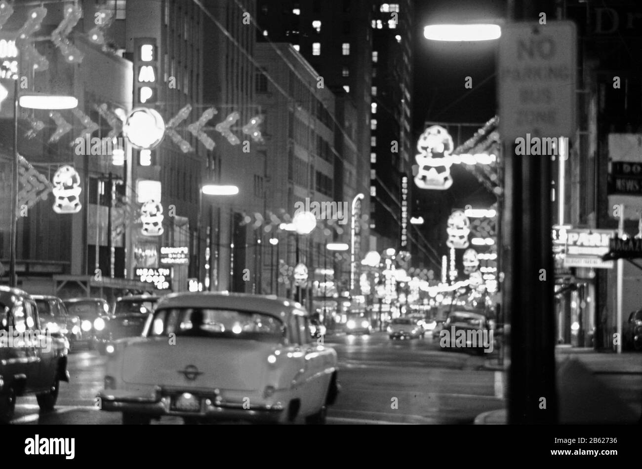 Dallas Texas night time street scene in 1956 Stock Photo