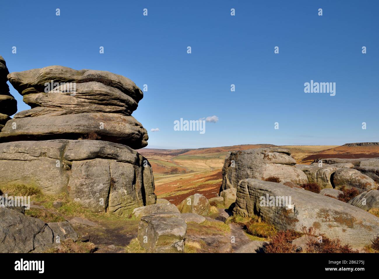 Surprise view,Gritstone rocks,Hope Valley,Peak District National Park,Derbyshire,England,UK Stock Photo