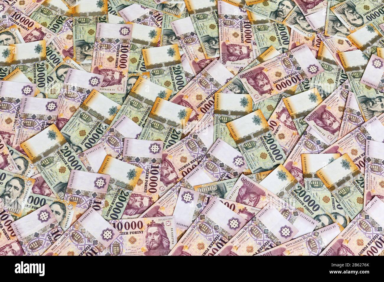 Money Banknotes Background, Hungarian Forints Stock Photo