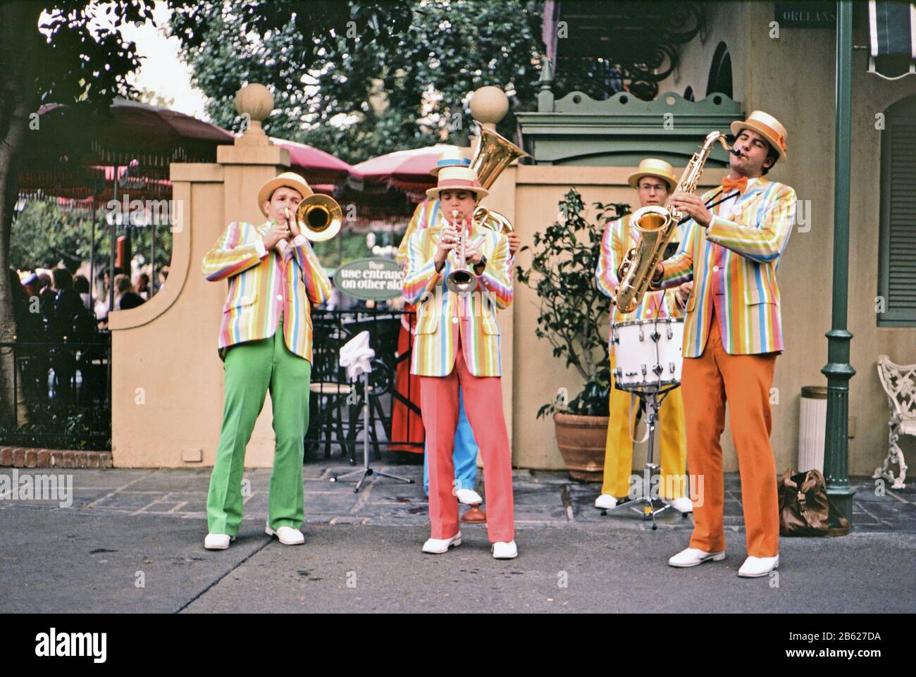 Musicians playing instruments at New Orleans Square at Disneyland ca