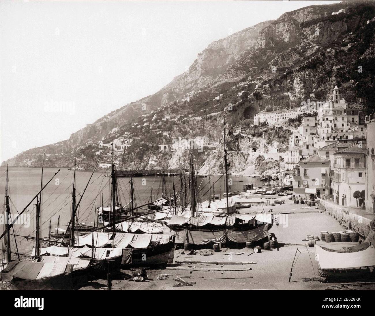 Amalfi harbour in the late 19th century.  After a work by German photographer Giorgio Sommer, 1834 -1914 Stock Photo