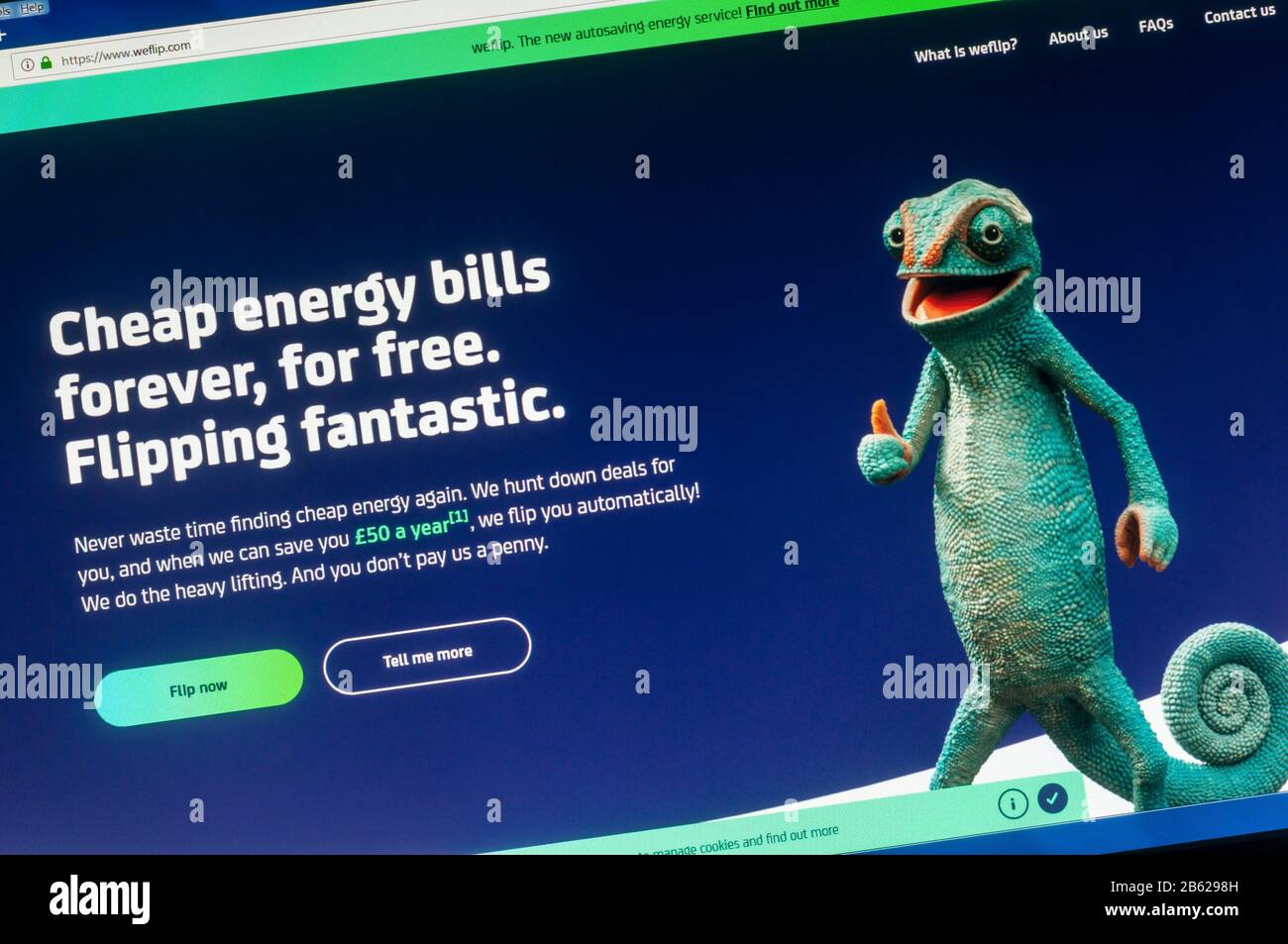 Homepage of the website of Weflip the energy switching company . Stock Photo
