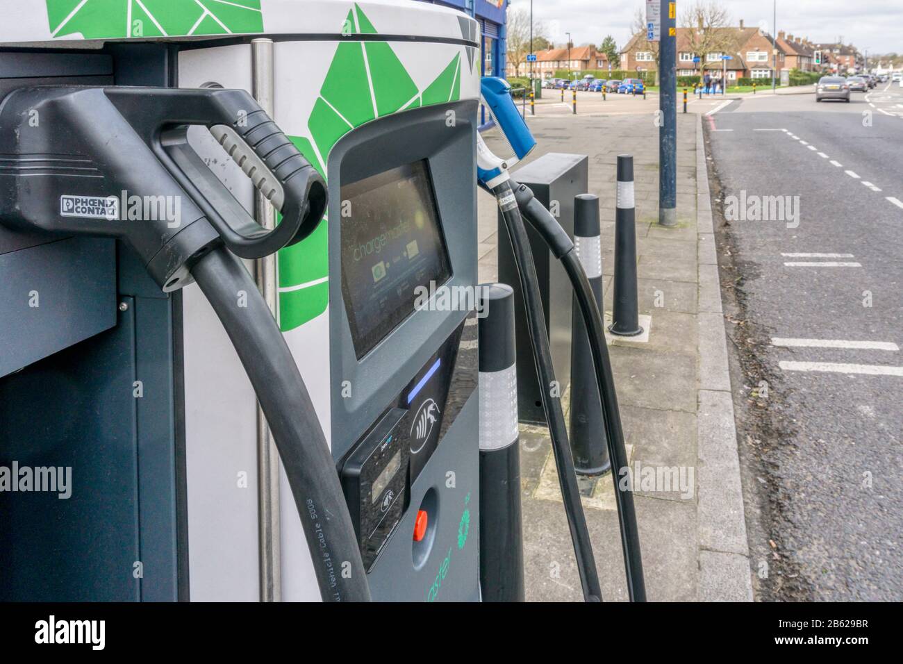 BP Chargemaster rapid electric charging point at a kerbside in south London. Stock Photo