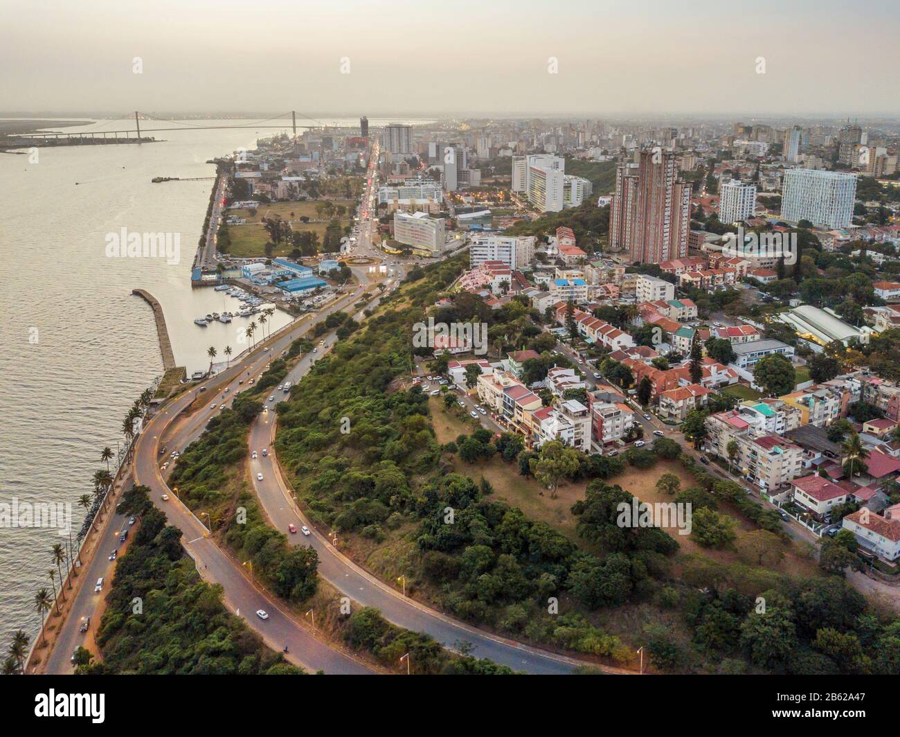 Aerial view of beautiful coast of Maputo, Costa do Sol ...