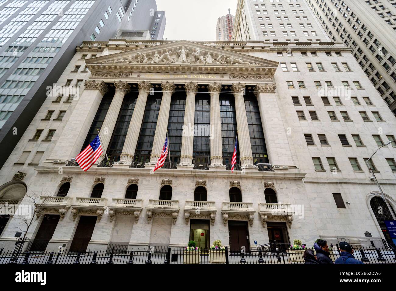 NEW YORK, USA - FEBRUARY 02, 2020: The outside of the New York Stock Exchange. It is the world's largest stock exchange by market capitalization of it Stock Photo
