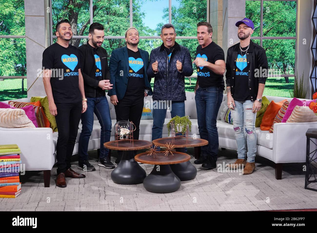 Miami, USA. 09th Mar, 2020.MIAMI, FL - MARCH 9: Luis Angel el Flaco, Francisco Caceres, Hector Sandarti, Carlos Ponce and Jesse of the group Jesse and Joy,  are seen during TelemundoÕs Un Nuevo Dia morning show on March 9, 2020 in Miami, Florida.                                (Photo by Alberto E. Credit: Sipa USA/Alamy Live News Stock Photo