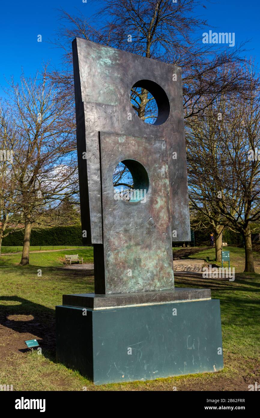 Squares With Two Circles, 1963.  A sculpture by Barbara Hepworth, Yorkshire Sculpture Park, Wakefield, West Yorkshire, England, UK Stock Photo