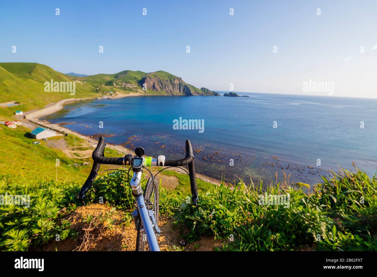 Japan, Hokkaido, Rebun islands, bicycle touring Stock Photo Alamy