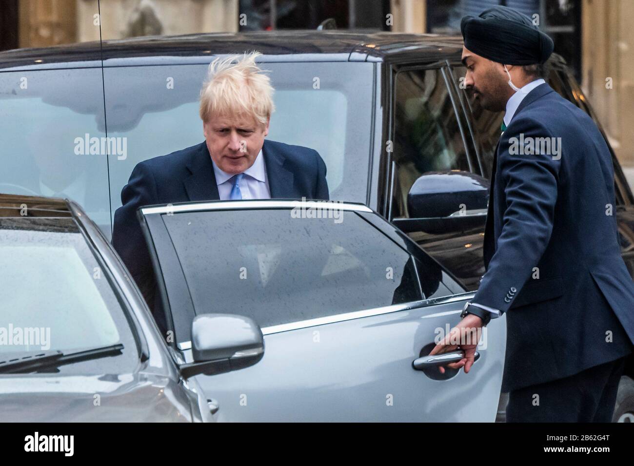 Westminster Abbey, London, UK. 09th Mar, 2020. The Prime Minister, Boris Johnson, leaves - A service to commemorate the Commonwealth is attended by the Royal Family and representatives of Commonwealth countries, at Wrestminster Abbey, London. Credit: Guy Bell/Alamy Live News Credit: Guy Bell/Alamy Live News Stock Photo