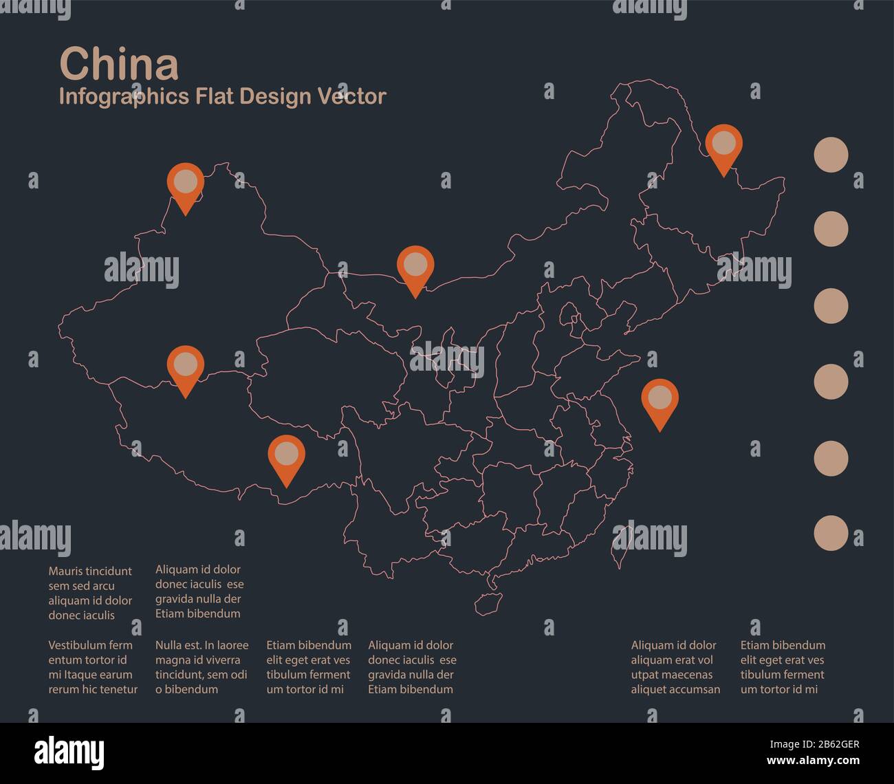 Infographics China map outline, flat design, color blue orange vector Stock Vector