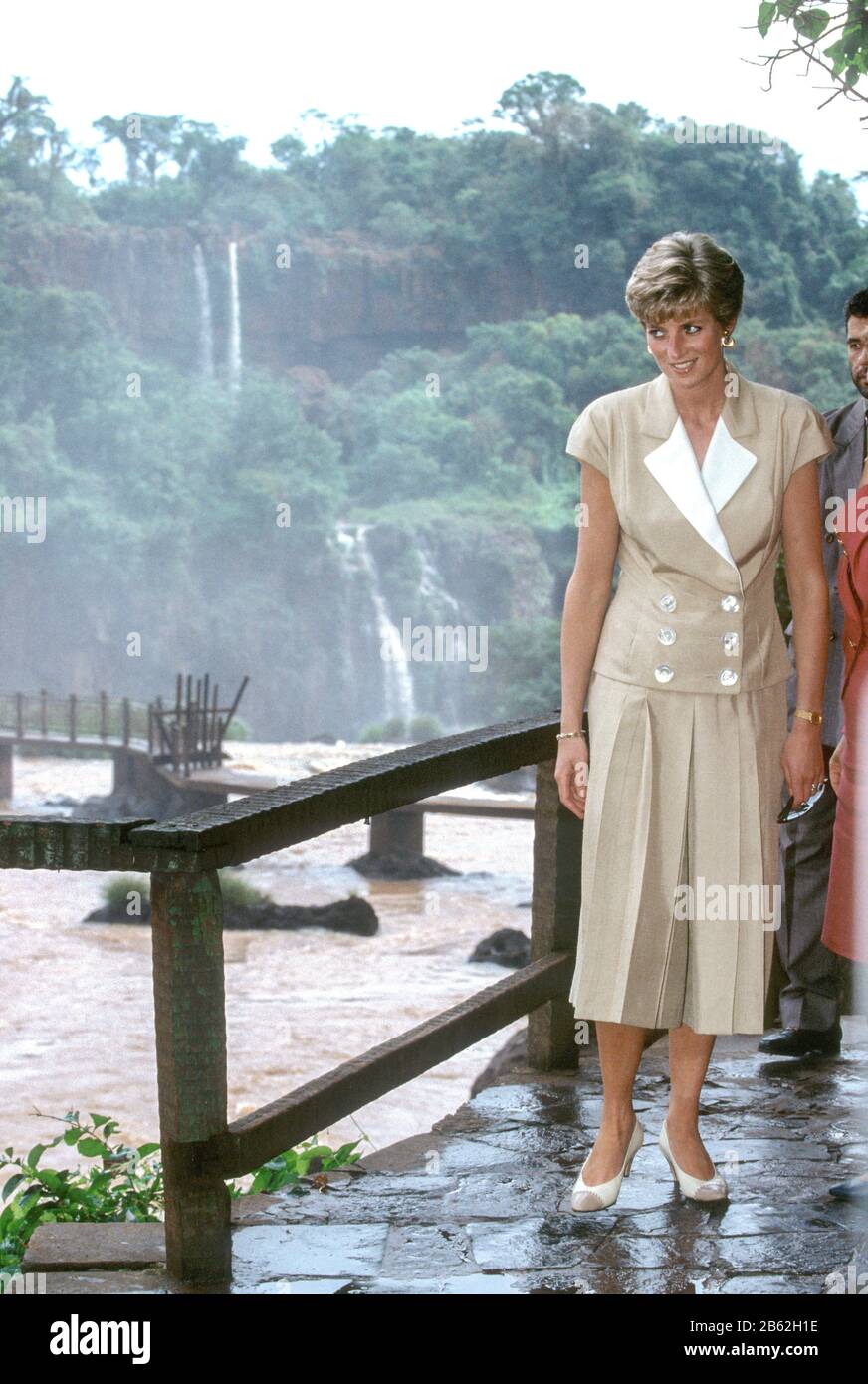 HRH Princess Diana visits the Iguacu Falls during her Royal Tour of Brazil April 1991 Stock Photo