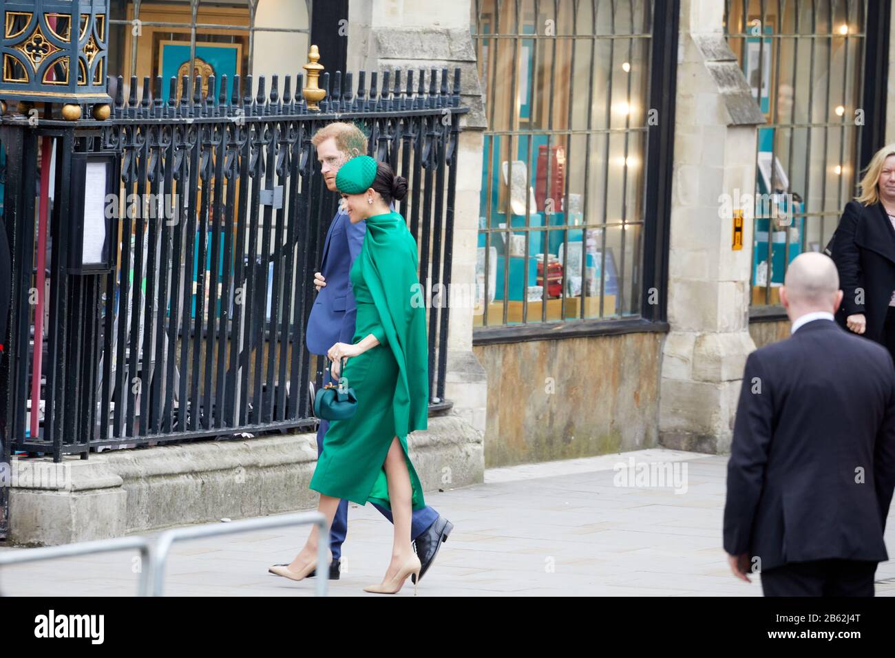 London, U.K. - 9 Mar 2020: The Duke and Duchess of Sussex arriving for the Commonwealth Day Service at Westminster Abbey on their last day of public royal duties. Stock Photo