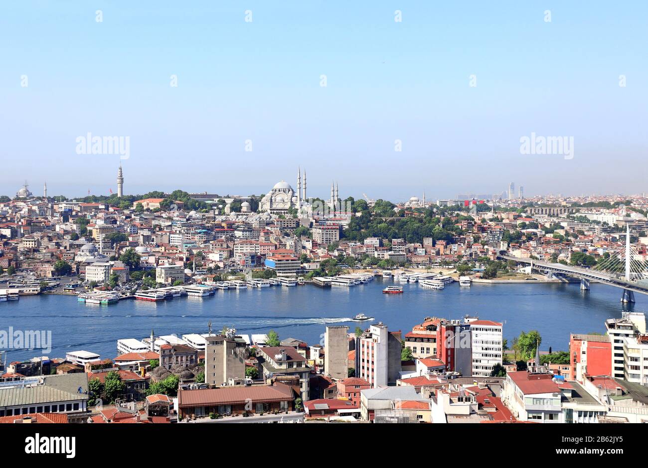 Aerial view on Istanbul, Bosphorus and Suleymaniye Mosque, Turkey. View ...