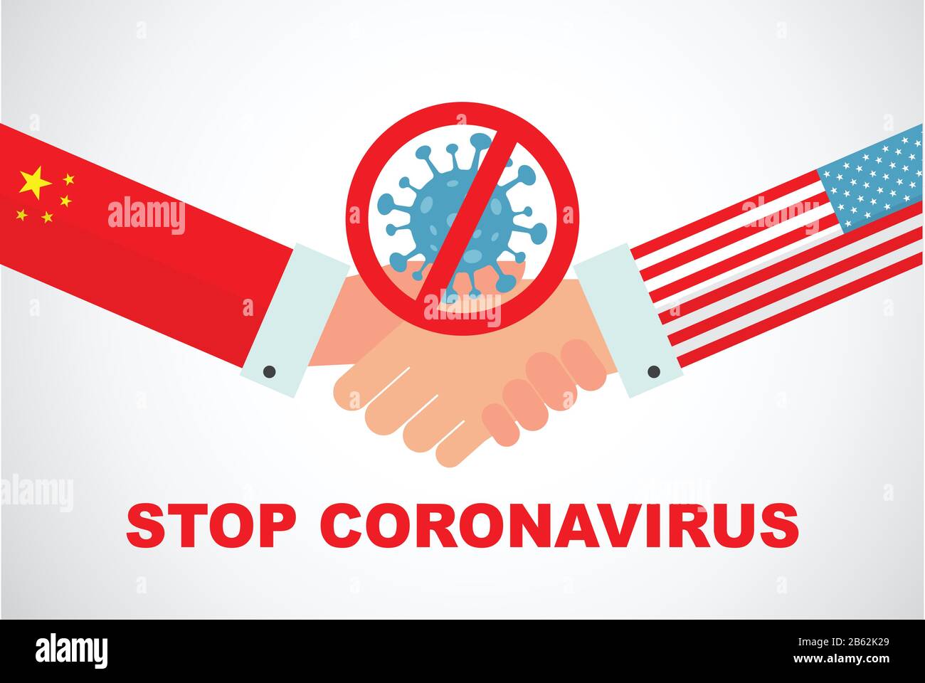 Concept of Icon of Stopping Corona Virus. china and USA shaking hands and finding a solution to STOP caronavirus. Corona Virus . 2019-nCoV. Corona Stock Vector