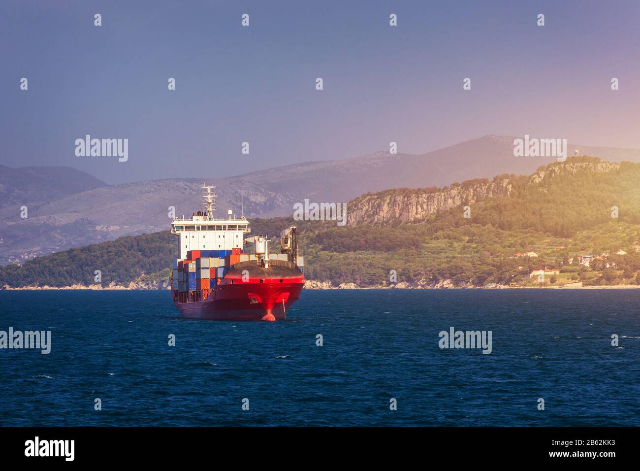Container cargo ship, import export business logistic and transportation of International by container ship in the open sea. Logistics and transportat Stock Photo