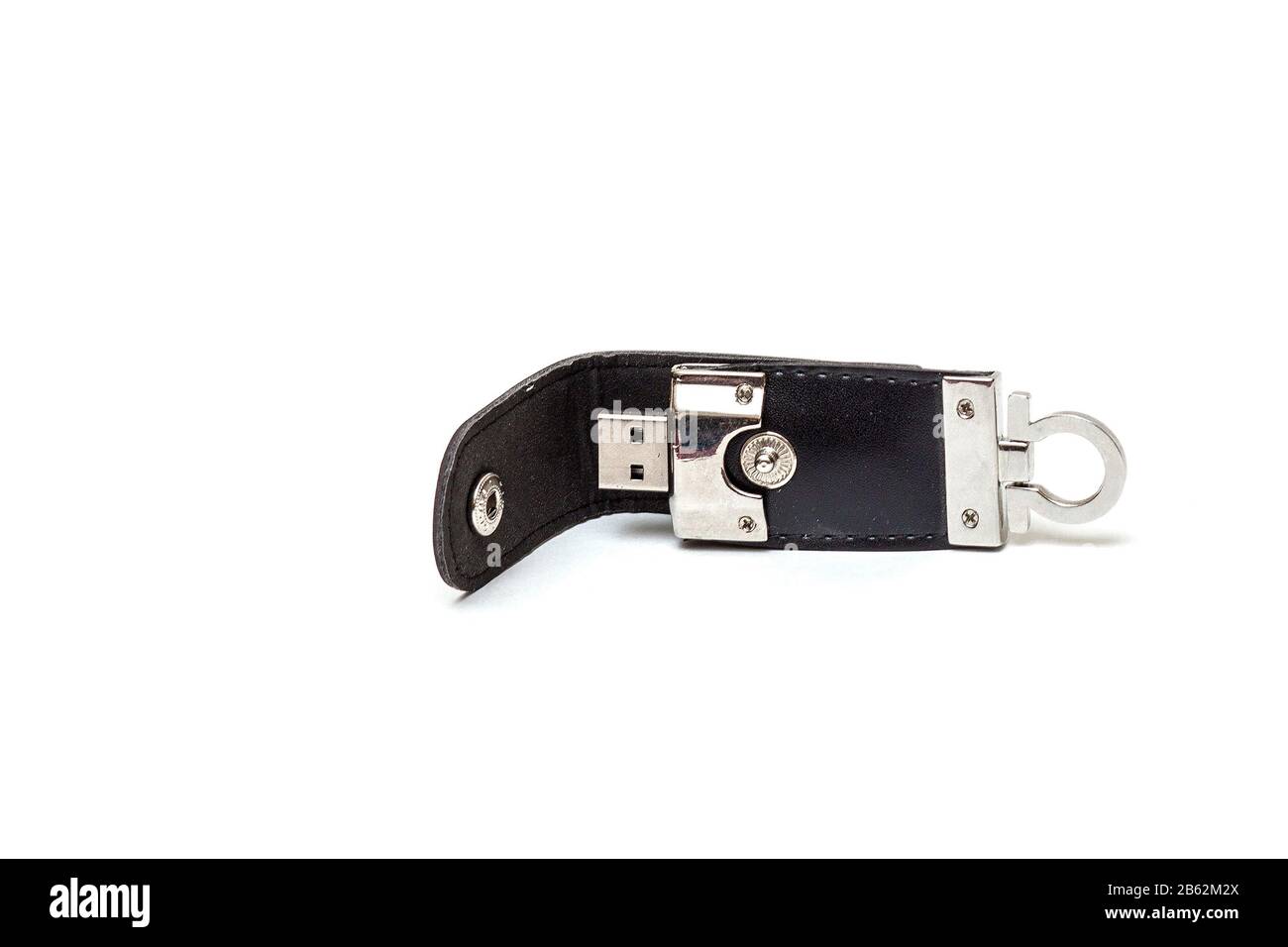 black leather USB stick isolated on white background Stock Photo