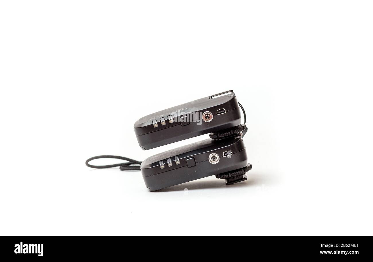 Trigger set for studio impulse flash lights. Wireless radio Stock Photo