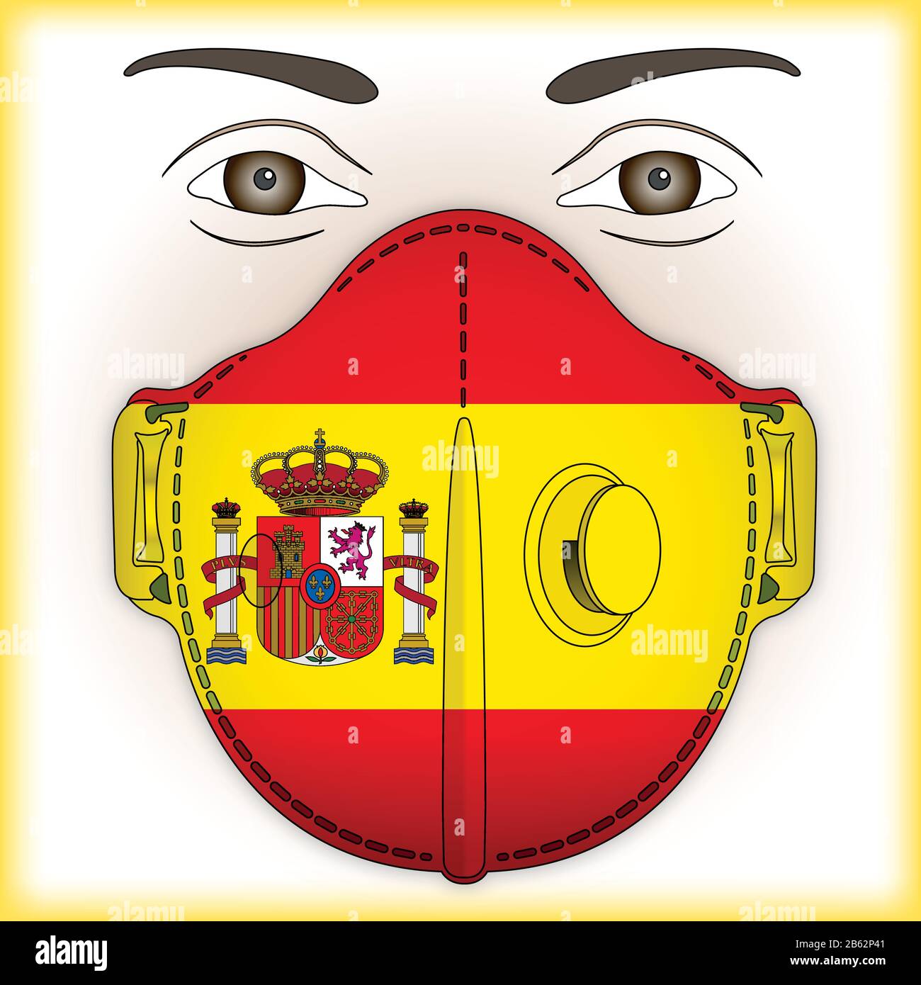 Antiviral mask for anti virus protection with Spain flag, vector illustration Stock Vector