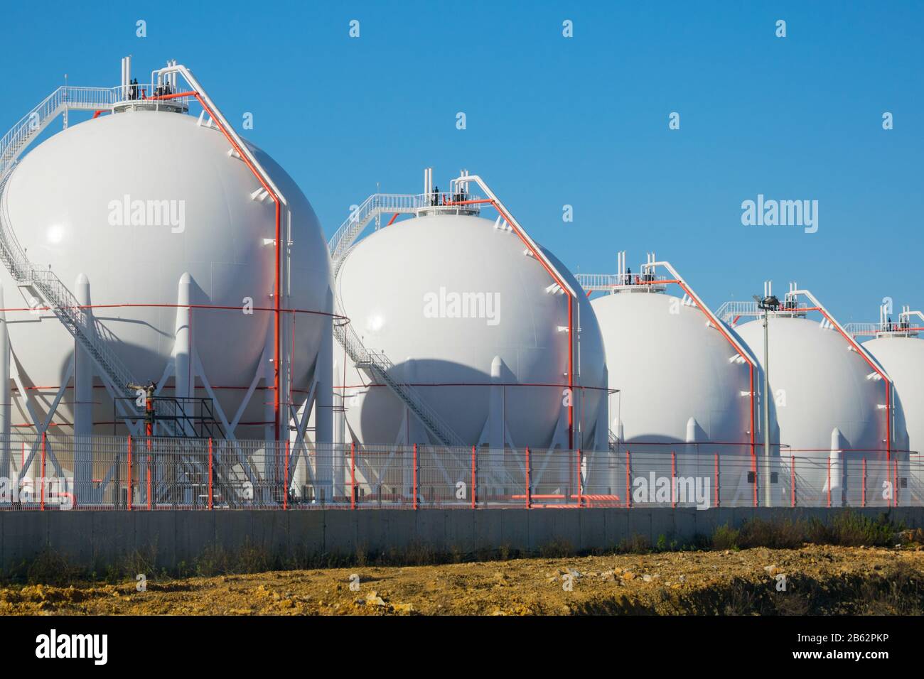 Liquefied  petroleum gas (LPG) storage tanks. Gas plant. Stock Photo