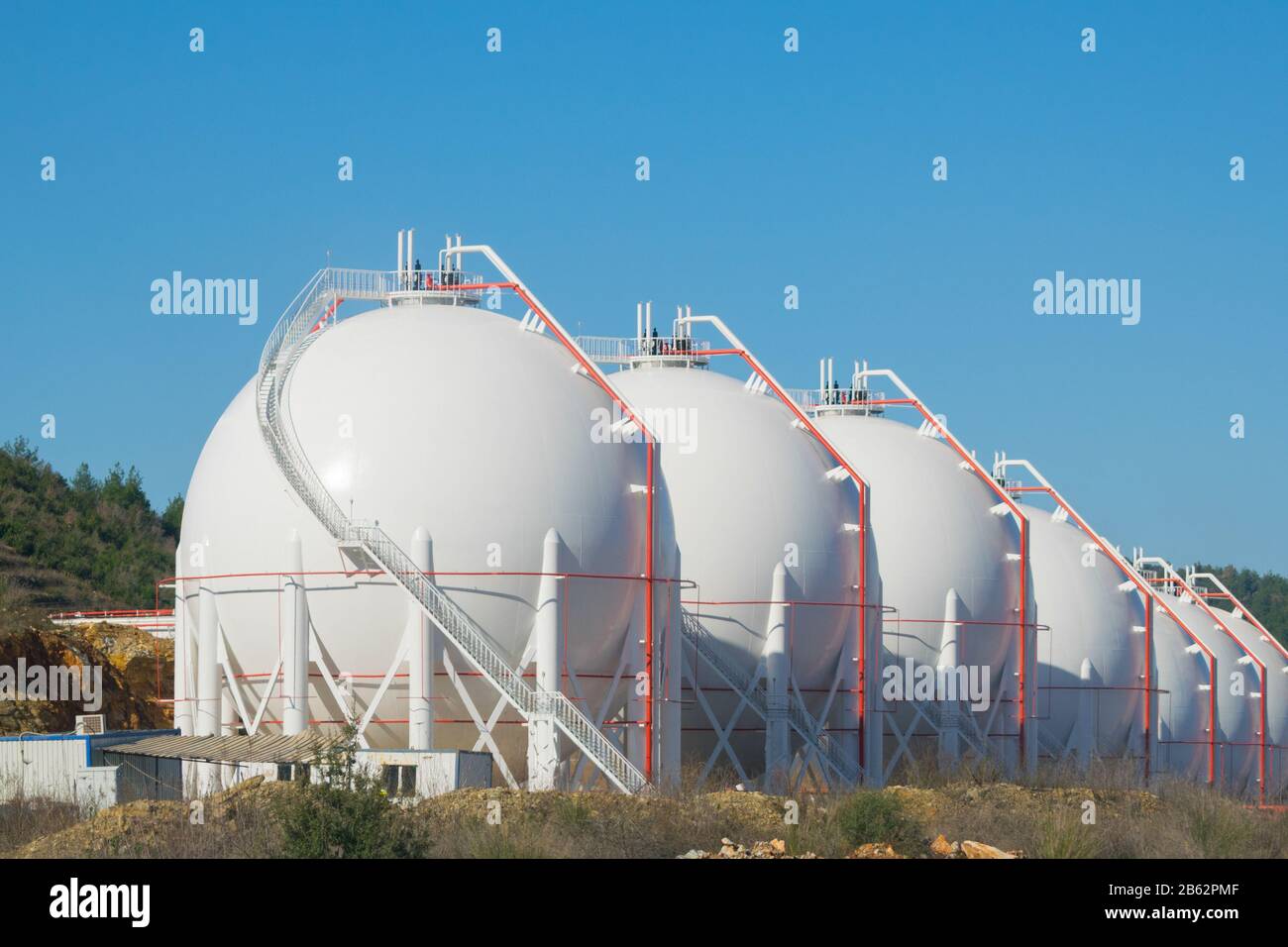 LNG/LPG storage tanks. Liquefied  petroleum gas (LPG) storage tanks. Gas plant. Stock Photo
