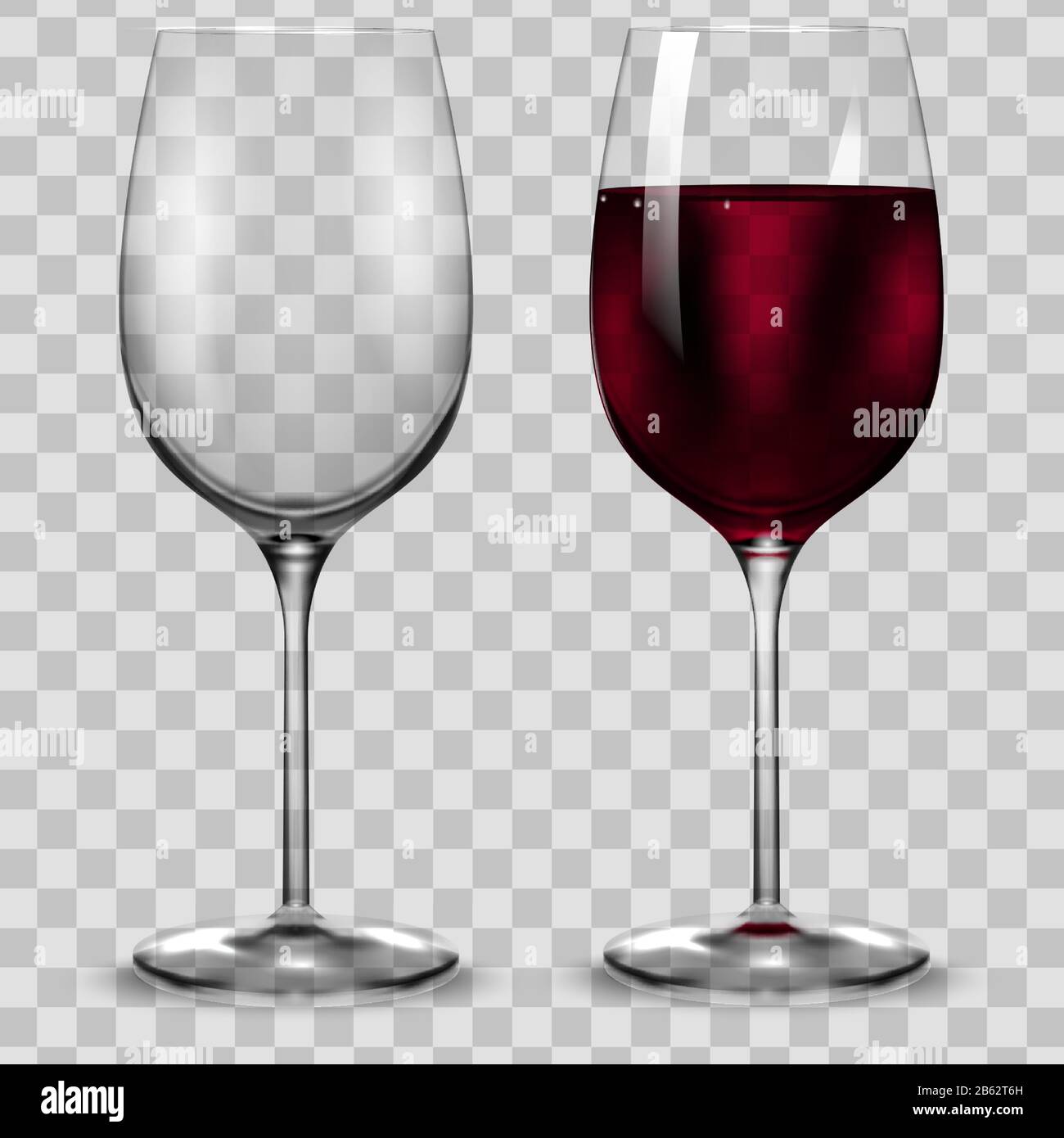 Empty and full transparency red wine glass. Vector Stock Vector Image