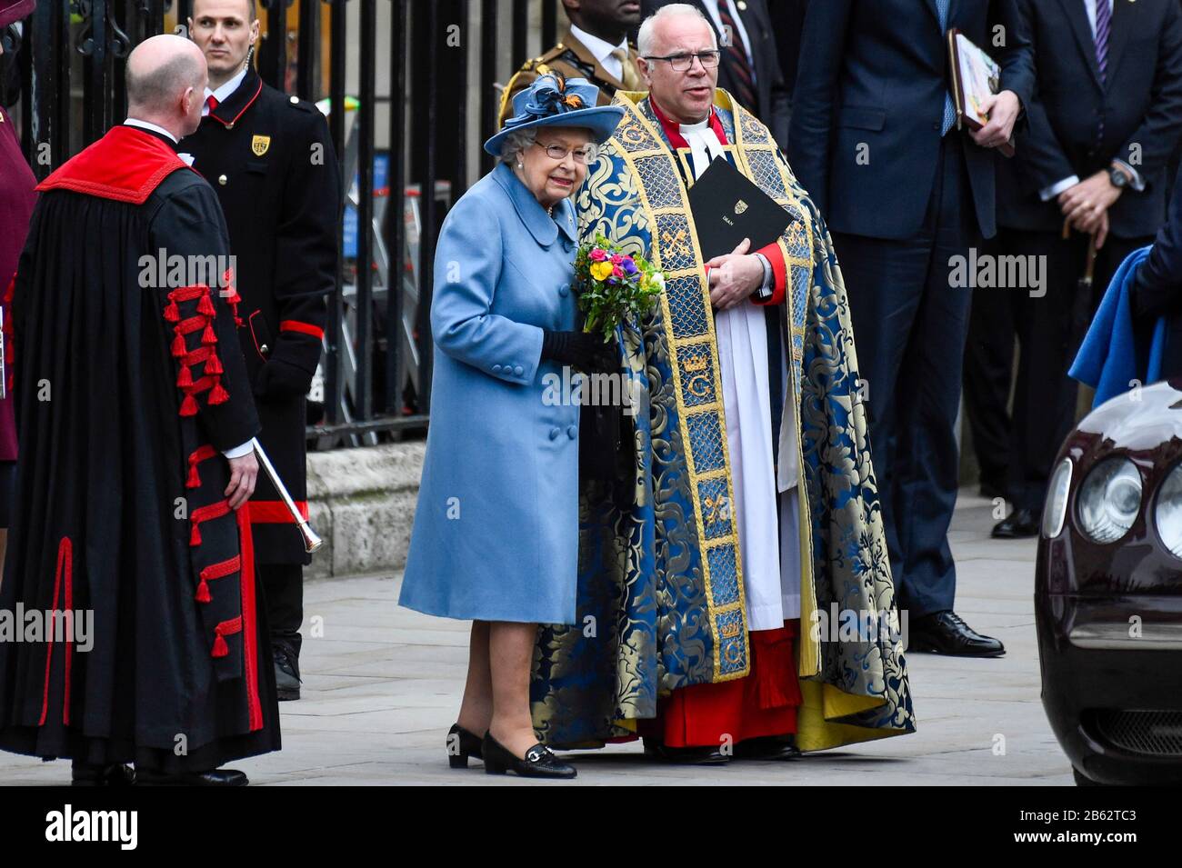 London, UK.  9 March 2020. The Queen leaves Westminster Abbey after attending the annual church service on Commonwealth Day.  Credit: Stephen Chung / Alamy Live News Stock Photo