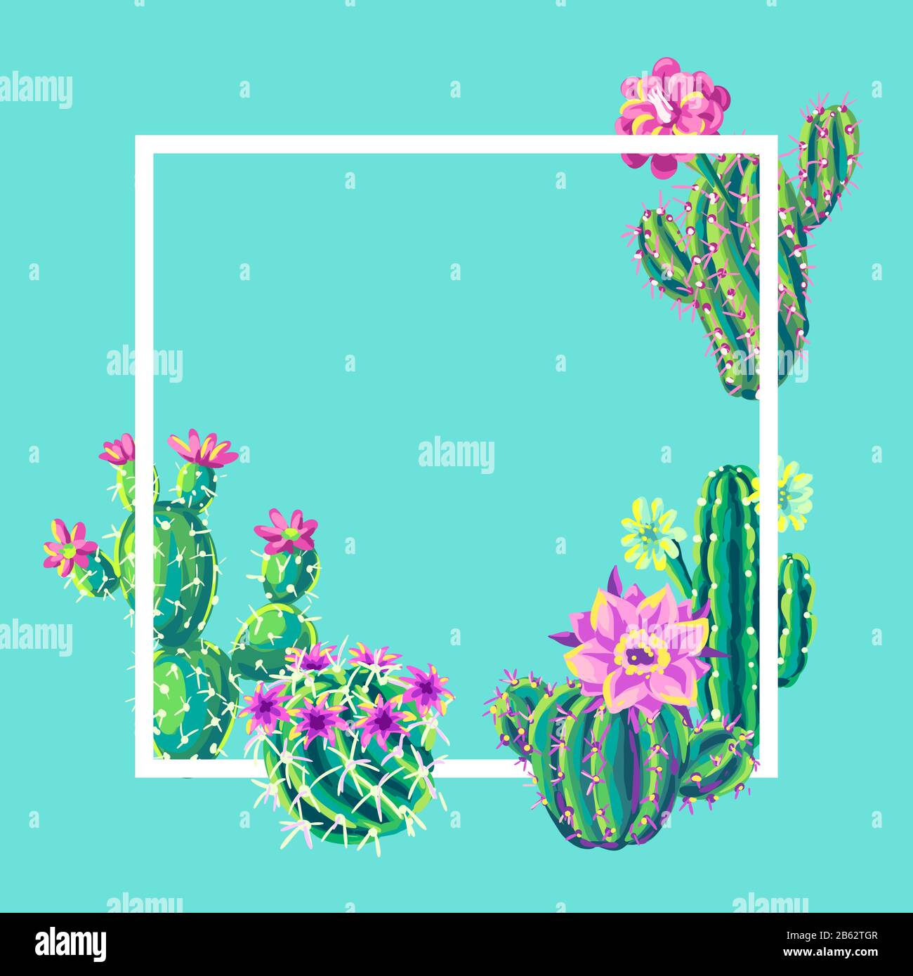 Background with cacti and flowers. Stock Vector