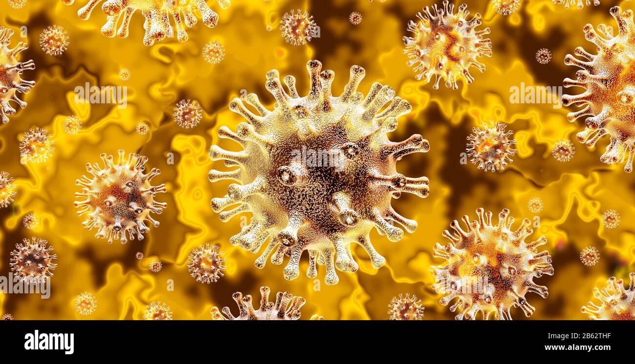 Coronavirus pandemic outbreak and coronaviruses influenza background as dangerous flu strain cases as a medical health risk concept with disease. Stock Photo