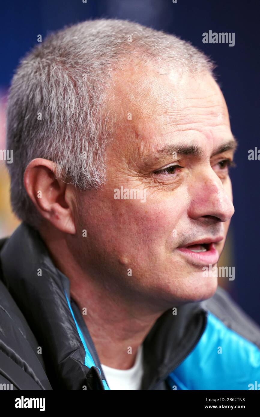 Tottenham Hotspur manager Jose Mourinho during the press conference at the Red Bull Arena, Leipzig. Stock Photo