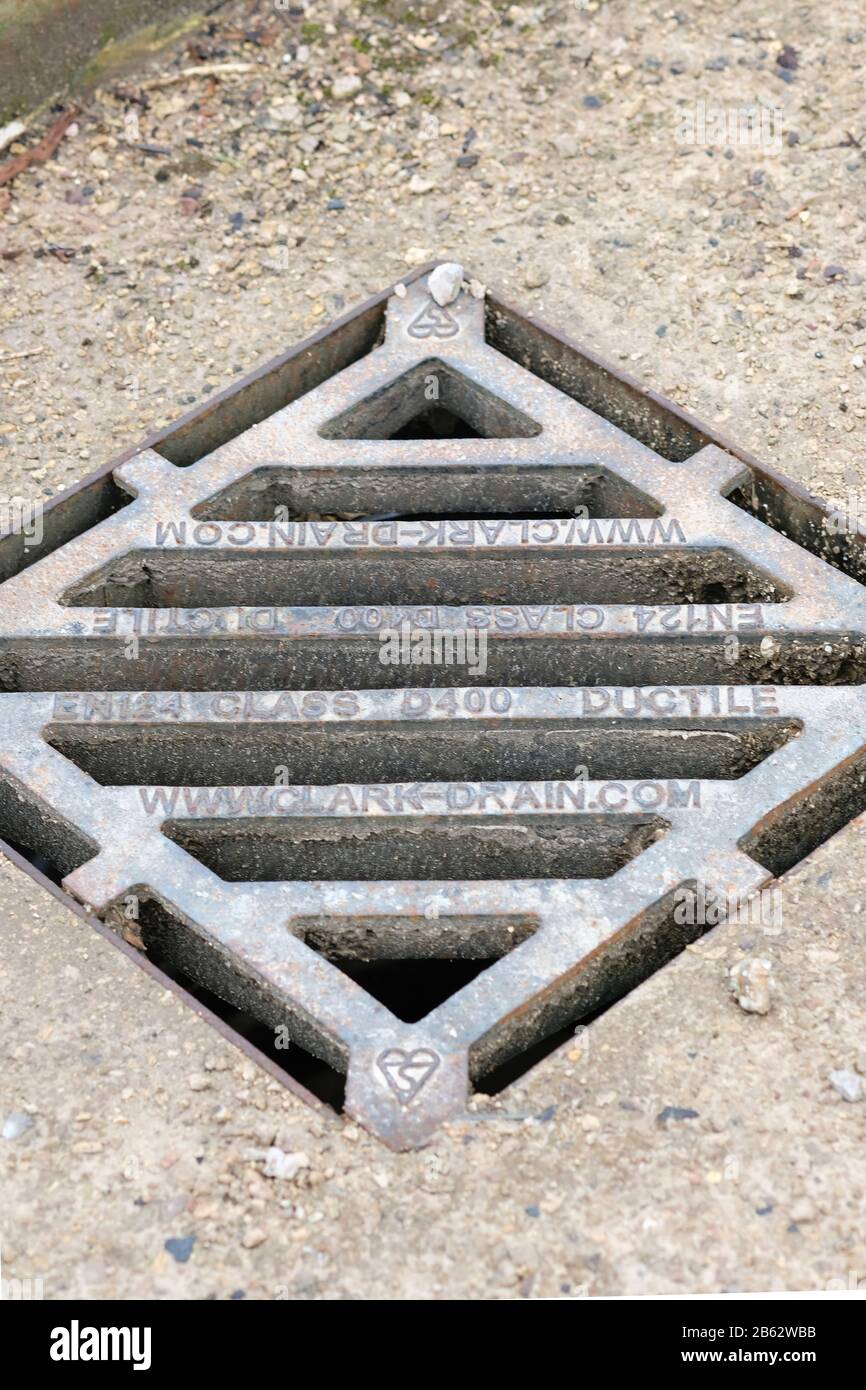 Close up of an old double triangle class D400 Ductile Iron Clark Drain  Stock Photo - Alamy