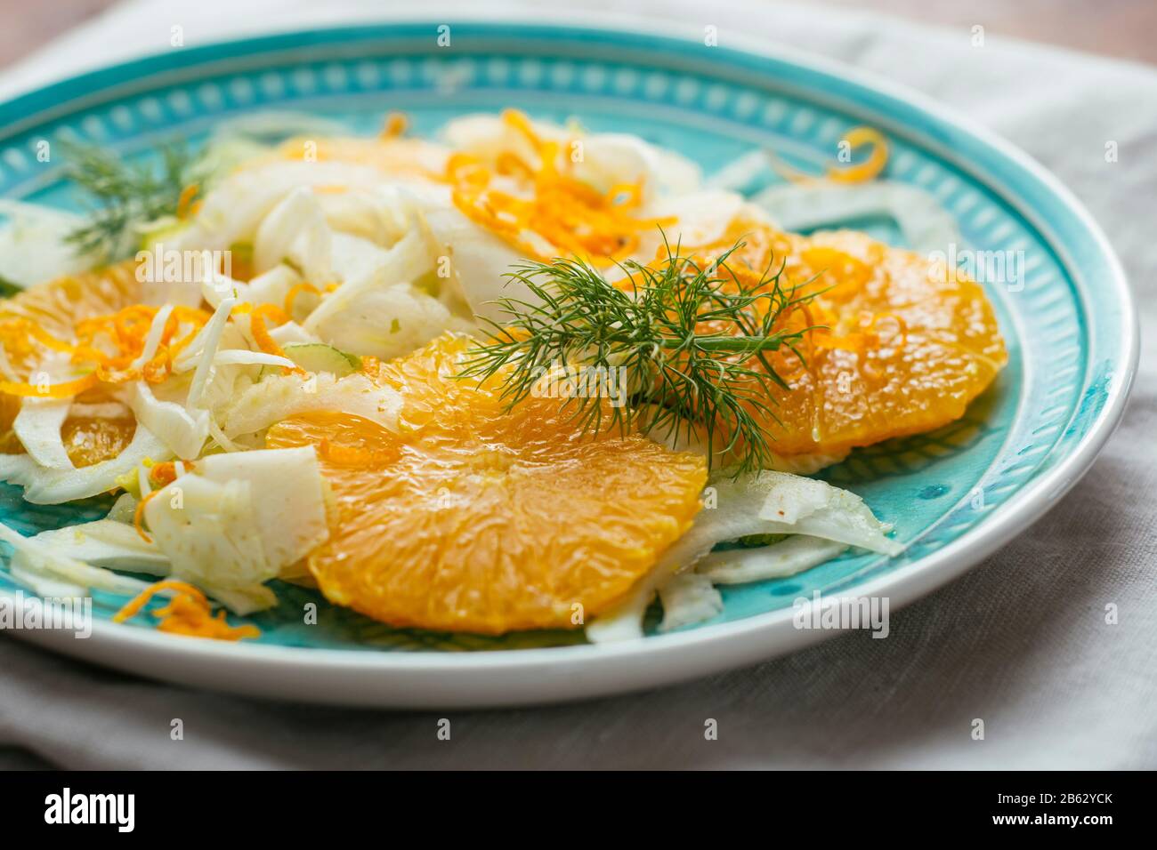Plate with a healthy fennel and orange salad. Stock Photo