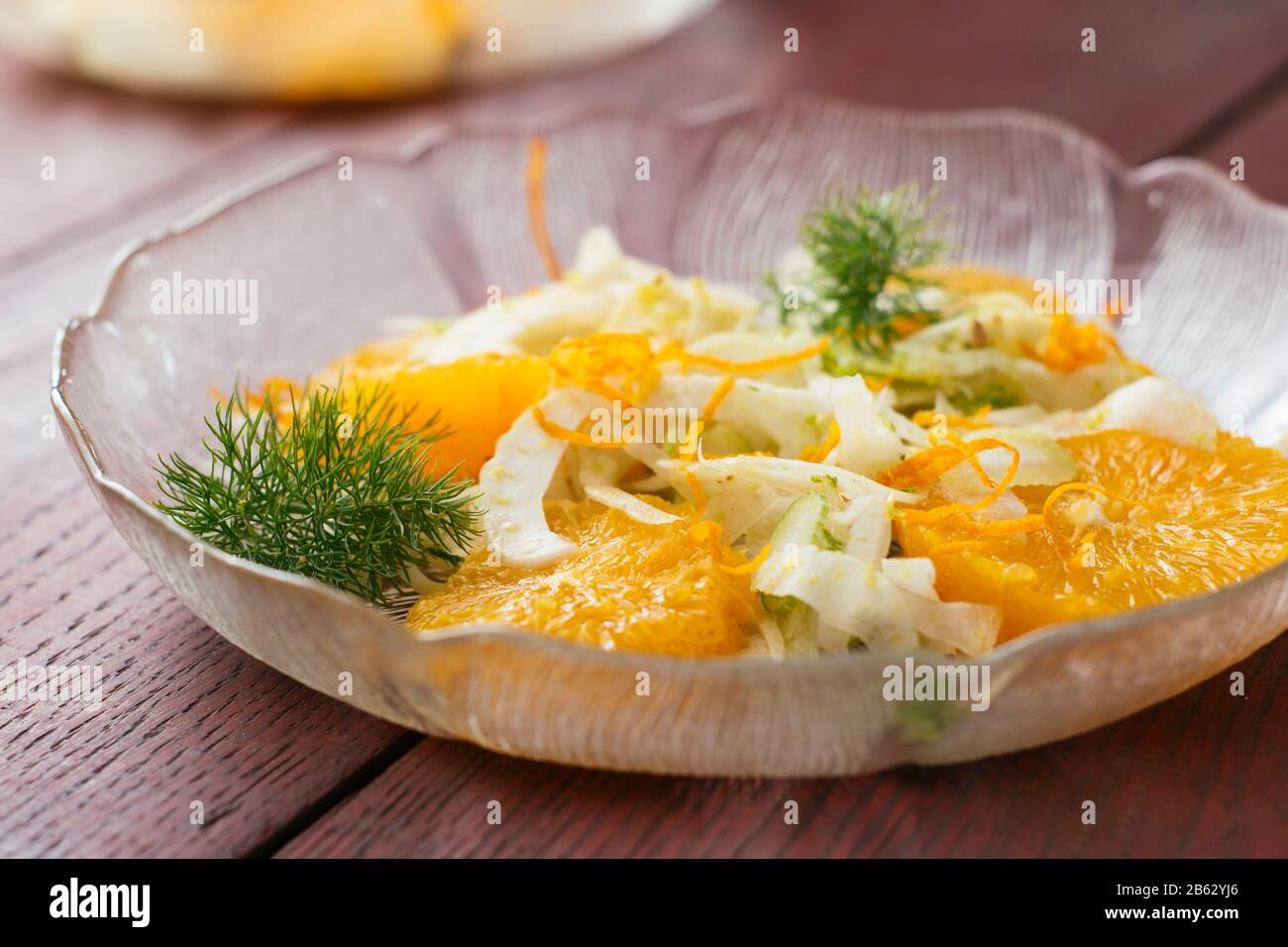 Plate with a healthy fennel and orange salad. Stock Photo