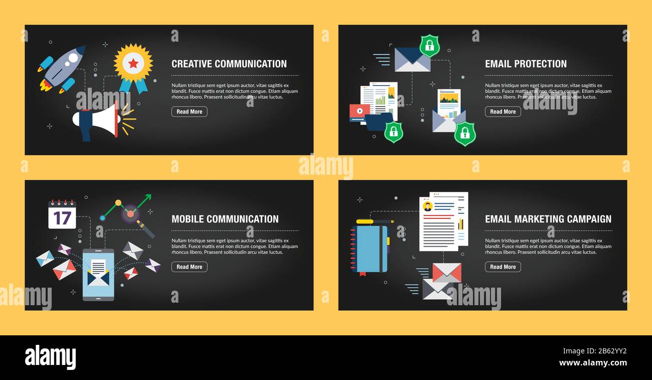 Set Of Internet Banner Design Templates For Web Sites Internet Marketing And Business Communication Email Protection Mobile Communication And Em Stock Vector Image Art Alamy